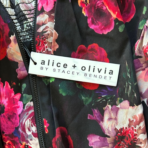 NWT-Alice + Olivia- Thea babydoll mini dress in midnight Rose - Picture 5 of 11